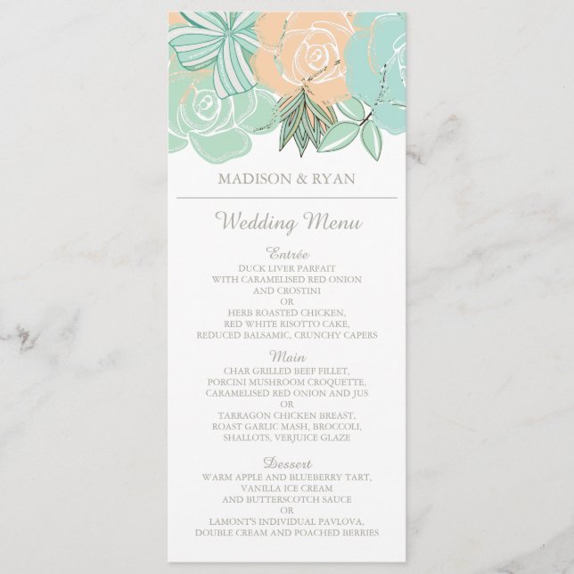 Elégant menu de Mariage floral de menthe de pêche (Devant)