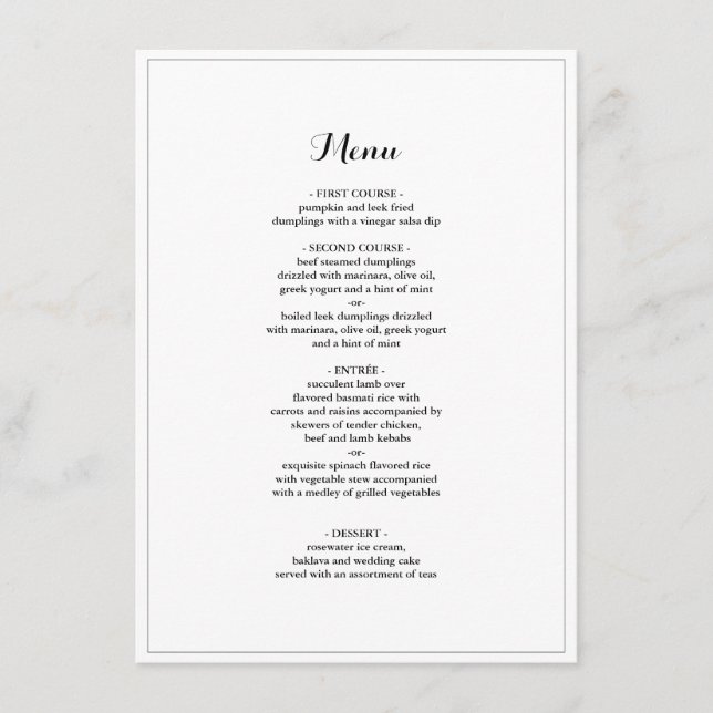 Élégant menu de Mariage frontalier minimaliste (Devant)