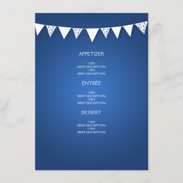 Elégant menu de mariage Love Bunting Blue (Devant)