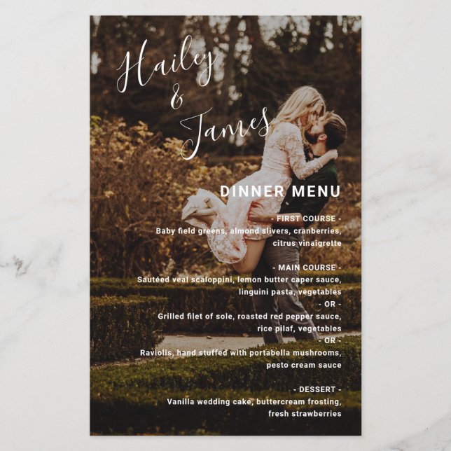 Élégant Menu de Mariage Moderne avec Photo (Devant)
