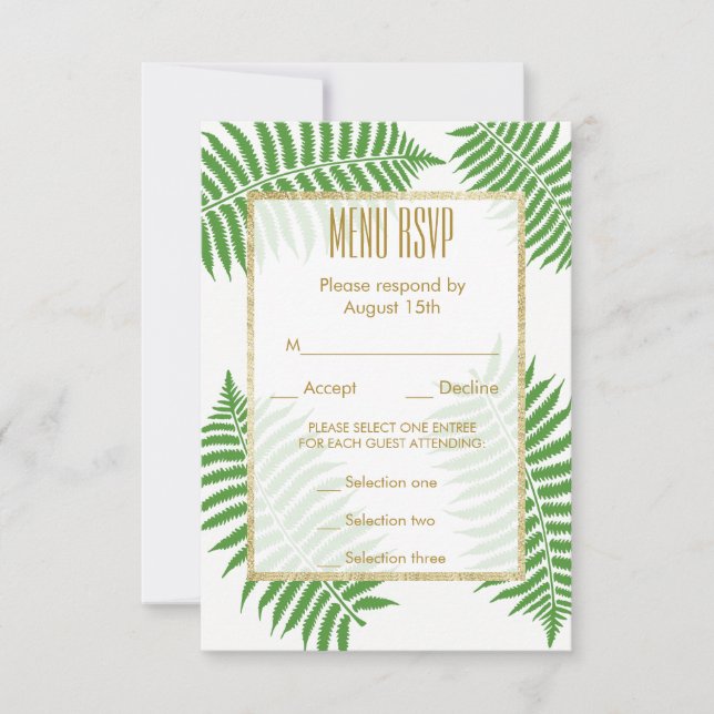 Élégant Menu de Mariage RSVP Fougère Stylé (Devant)