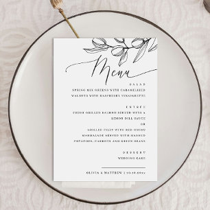 Élégant Menu de Mariage Script Olive Botanique I
