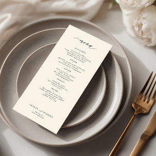 Élégant menu de mariage simple noir et ivoire