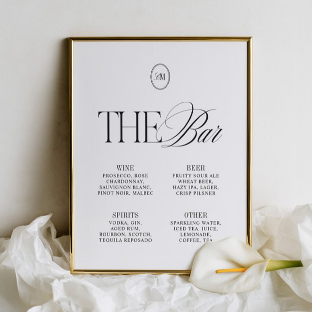 Élégant Menu de Mariage The Bar Noir & Blanc Doux (Elegant Black & Soft White The Bar Wedding Menu)
