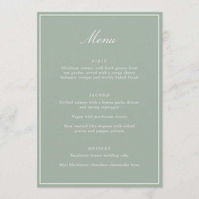 Élégant Menu de Mariage Vert Sauge Écriture Callig (Devant)