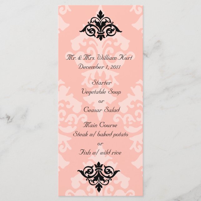 Elégant menu de réception Damask (Devant)