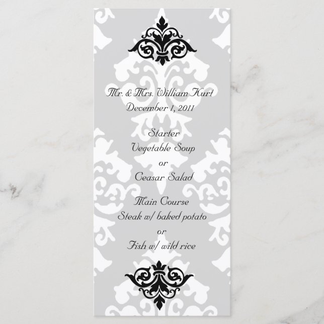 Elégant menu de réception Damask (Devant)
