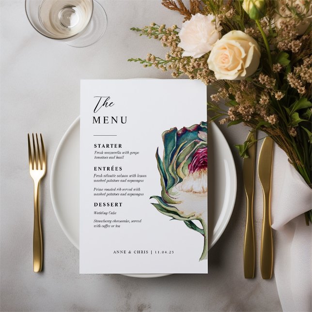 Elégant menu de table de mariage aquarelle (Créateur téléchargé)