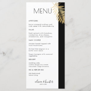 Elégant Menu Dîner Feuille d'or noir et blanc