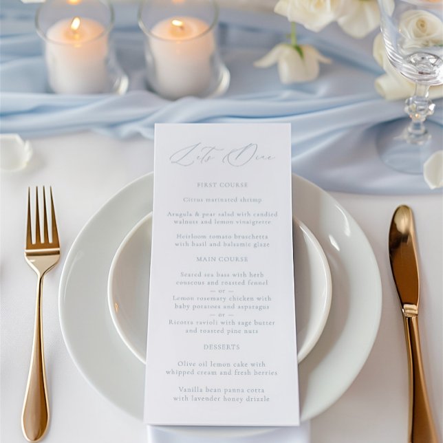 Elégant menu Dusty Blue & White Mariage (Elegant Dusty Blue & White Wedding Menu)