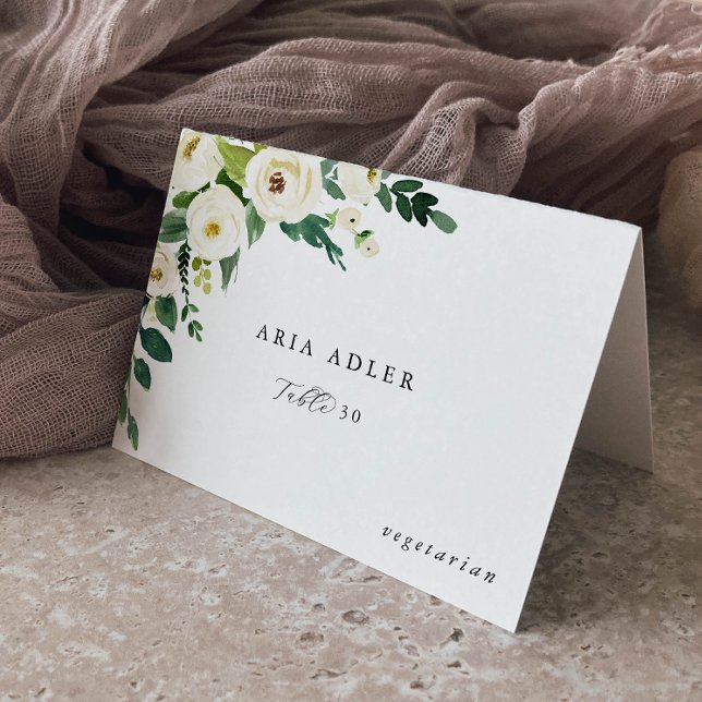 Élégant Menu Floral Blanc Option Cartes de Place (Créateur téléchargé)