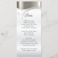 Élégant menu Mariage argent et satin blanc