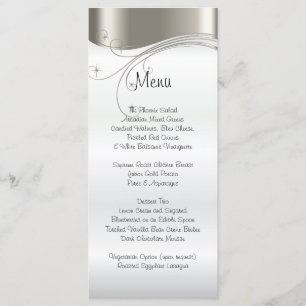 Élégant menu Mariage argent et satin blanc