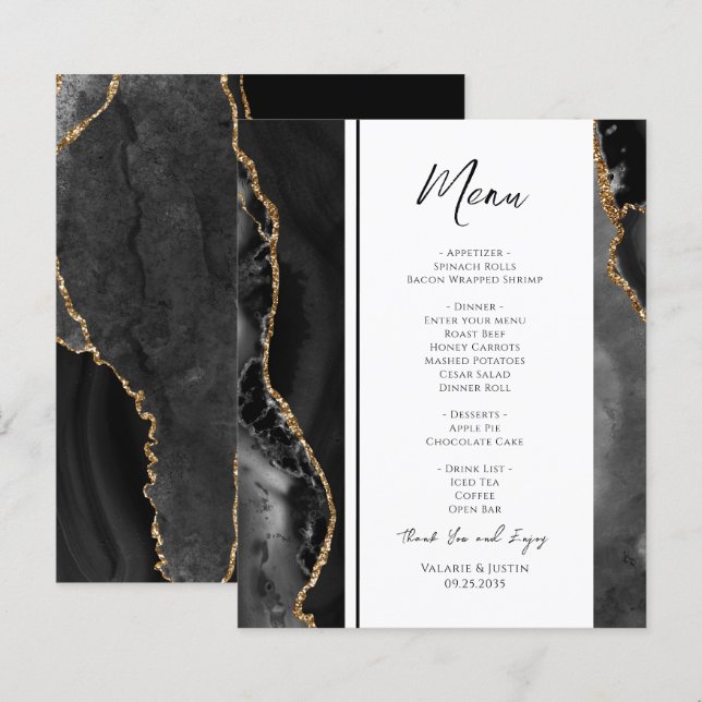 Élégant menu Mariage Black Agate (Devant / Derrière)