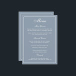 Elégant menu Mariage bleu bleu foncé<br><div class="desc">Une façon élégante de montrer à vos invités leurs options de menu. En bleu poussiéreux avec écriture blanche. Une police de script mariage a été combinée avec un style moderne toutes les polices casquettes créant un menu mariage élégant et convivial. Un grand espace a été alloué pour les options de...</div>