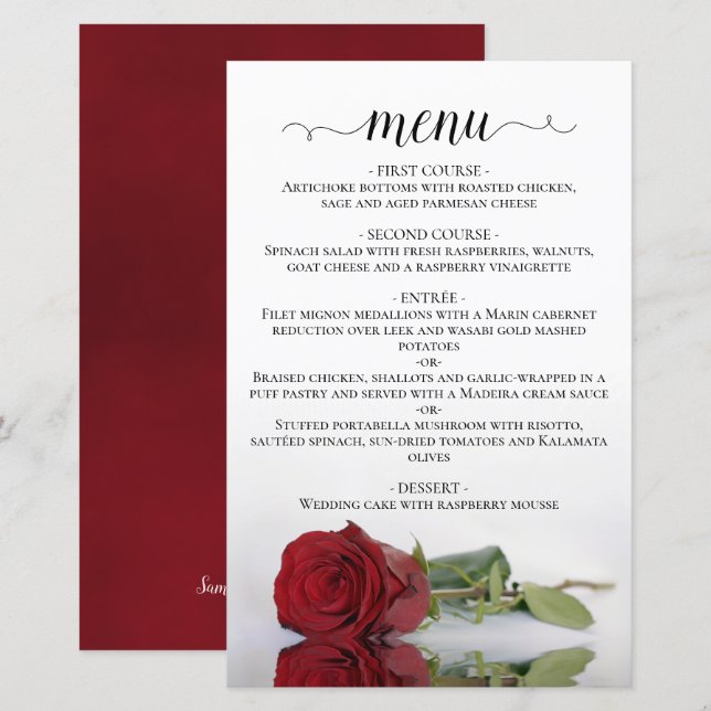Élégant menu Mariage budget Rose rouge (Devant / Derrière)