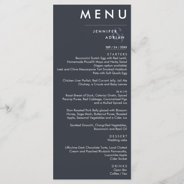 Élégant menu Mariage classique (Dos)