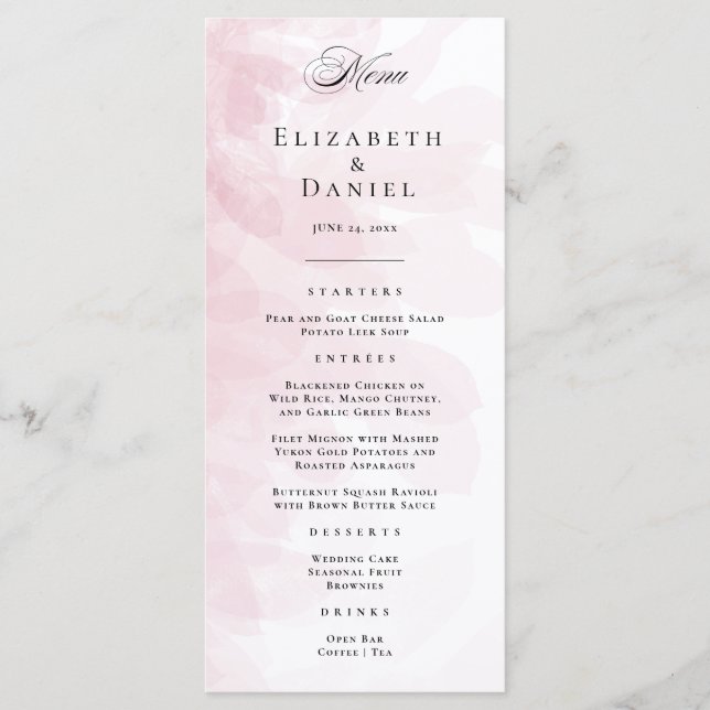 Élégant menu Mariage couleur rose pâle (Devant)