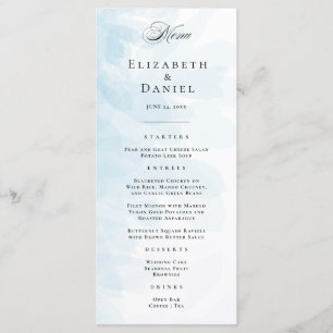 Elégant menu Mariage Cyan Blue Watercolor