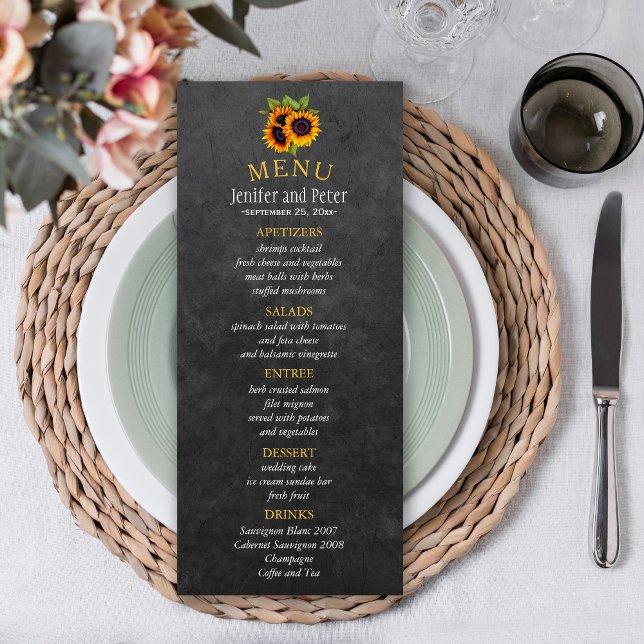 Élégant menu mariage de automne de tournesols rust (Créateur téléchargé)