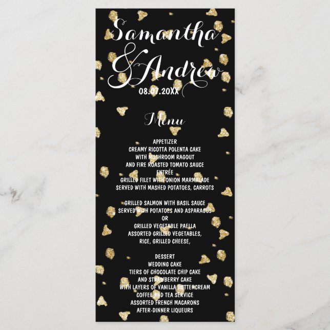 Elégant menu mariage de confettis faux or (Devant)