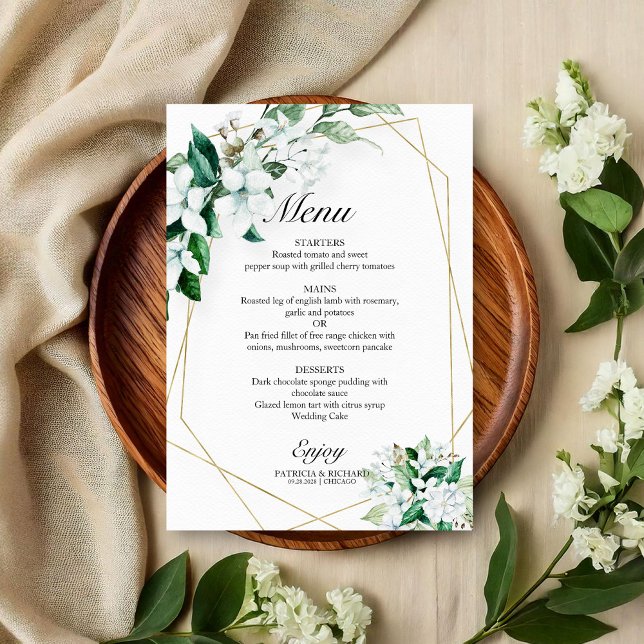 Elégant menu Mariage de fleurs géométriques (Créateur téléchargé)