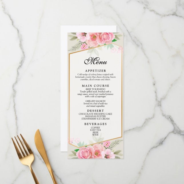 Elégant menu Mariage de la frontière rose (Devant/Arrière en situation)