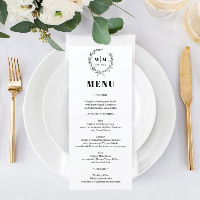 Élégant menu Mariage de monogramme de couronne (Créateur téléchargé)