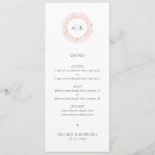 Élégant menu mariage de monogramme or rose
