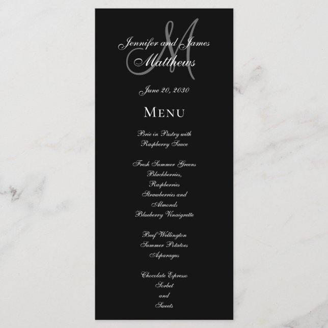 Élégant menu Mariage de script de monogramme gris- (Devant)