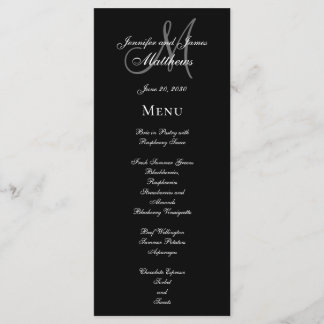 Élégant menu Mariage de script de monogramme gris-