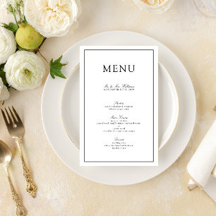 Élégant menu Mariage de script noir et blanc