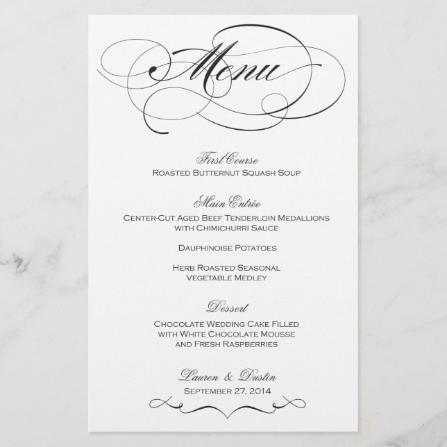 Élégant menu Mariage de script - Personnalisé (Devant)