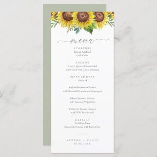 Elégant menu Mariage de tournesol d'aquarelle