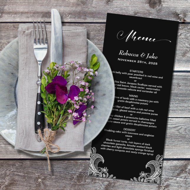 Elégant menu Mariage dentelle noir et blanc (Créateur téléchargé)
