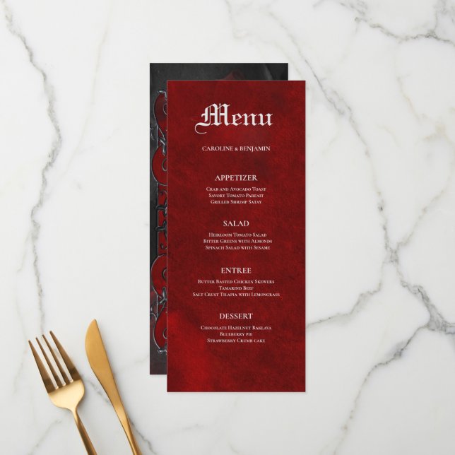 Élégant menu Mariage d'halloween gothique (Devant/Arrière en situation)