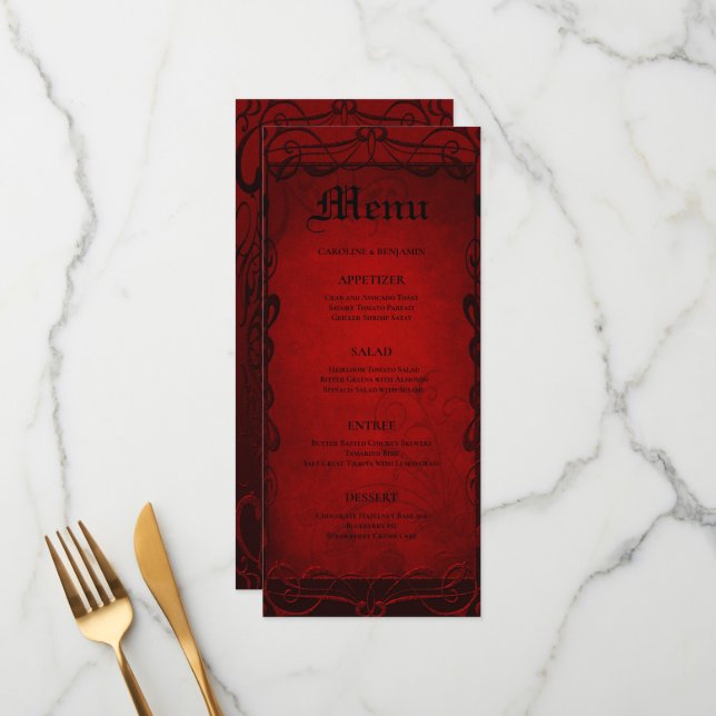 Élégant menu Mariage d'halloween gothique (Devant/Arrière en situation)