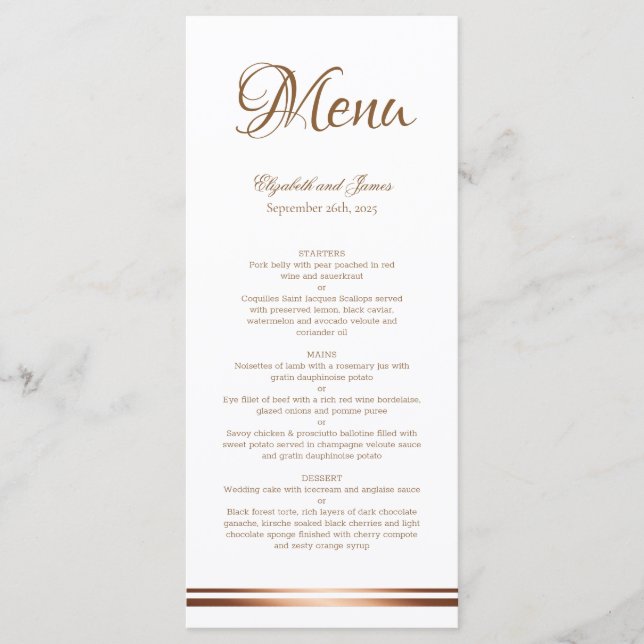 Élégant menu Mariage d'impression or simple (Devant)