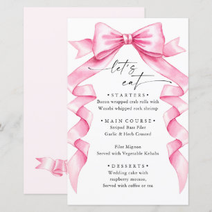 Élégant menu Mariage doux rose main tiré Bow