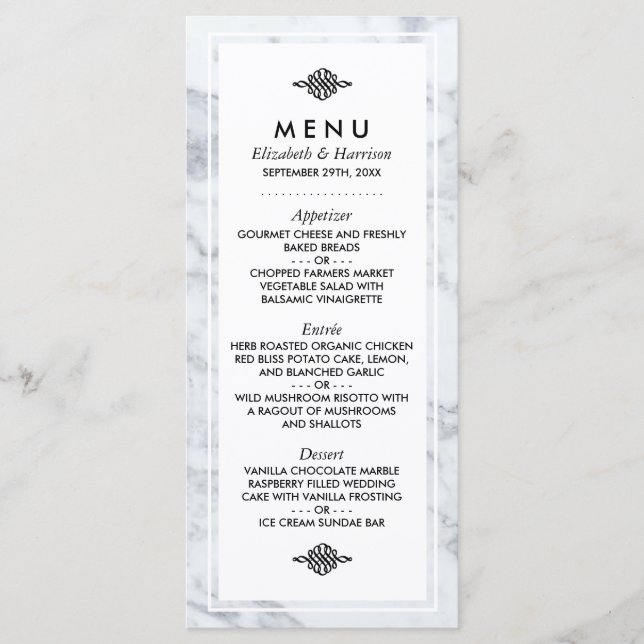 Elégant menu Mariage en marbre Vintage (Devant)