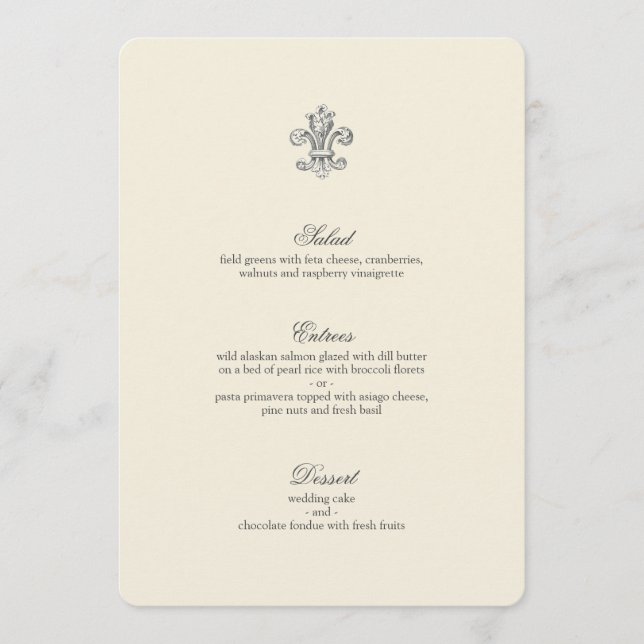 Élégant menu Mariage Fleur de Lis (Devant)