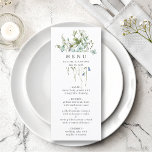 Élégant menu Mariage Fleur sauvage aquarelle<br><div class="desc">Cet élégant menu de mariage propose de beaux fleurs sauvages aquarellés peints à la main, disposés en bouquet, parfaits pour le printemps, l'été ou les mariages de automne. Pour une personnalisation plus avancée de cette conception, cliquez sur le BOUTON OUTIL DESIGN BLEU ci-dessus ! Des articles correspondants sont également disponibles....</div>