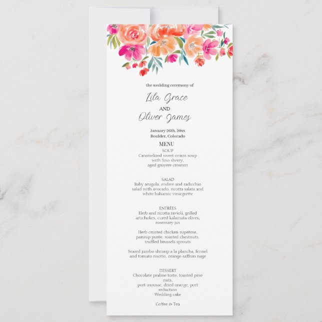 Élégant menu Mariage Fleur sauvage Invitation