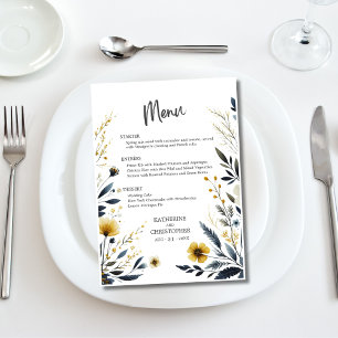 Elégant menu Mariage Fleur sauvage Watercolor