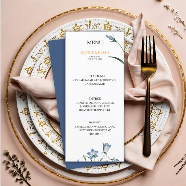 Elégant menu Mariage Floral Blue (Créateur téléchargé)