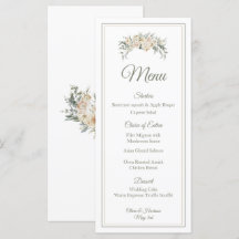 Elégant menu Mariage Floral - Crème & Sage Green S