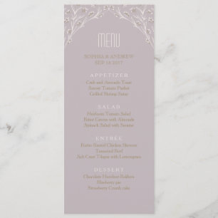 Élégant menu mariage floral lilas rustique