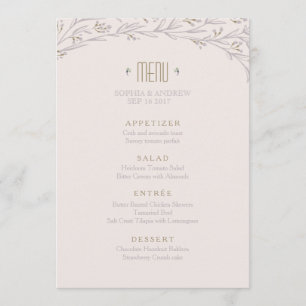 Élégant menu mariage floral lilas rustique