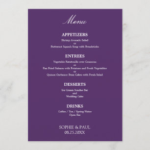 Élégant menu Mariage foncé violet élégant
