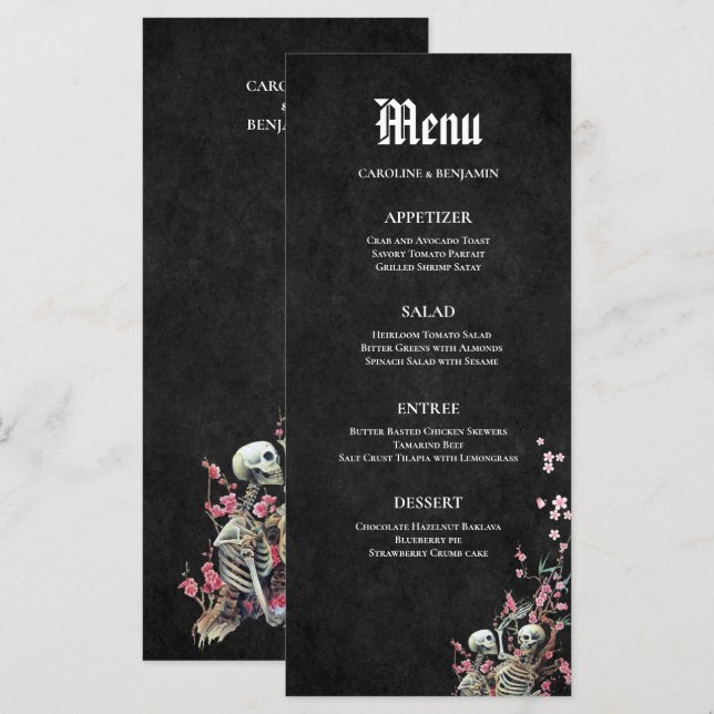 Élégant menu Mariage Halloween (Devant / Derrière)